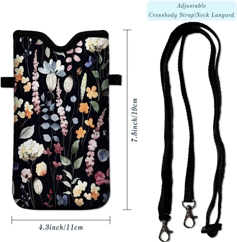 FREZORA Cell Phone Sleeves Bag Case Crossbody Neoprene Holder Lanyard Phone Pouch for Women Men 7.5 X 4.5 Inches - Flowers - Image 4